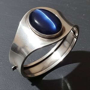 Sterling Silver Cats Eye Cuff Mid Century Modernist